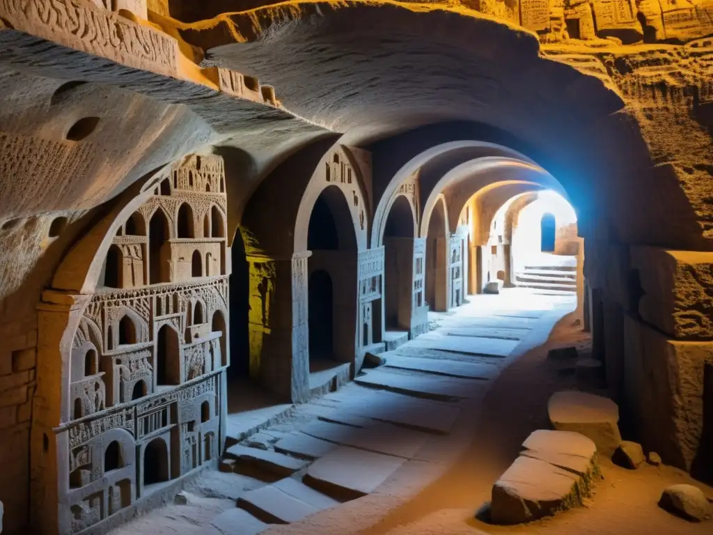 Explora la ingeniería antigua en la ciudad subterránea de Derinkuyu, con intrincadas y misteriosas cavernas iluminadas por la luz y la sombra