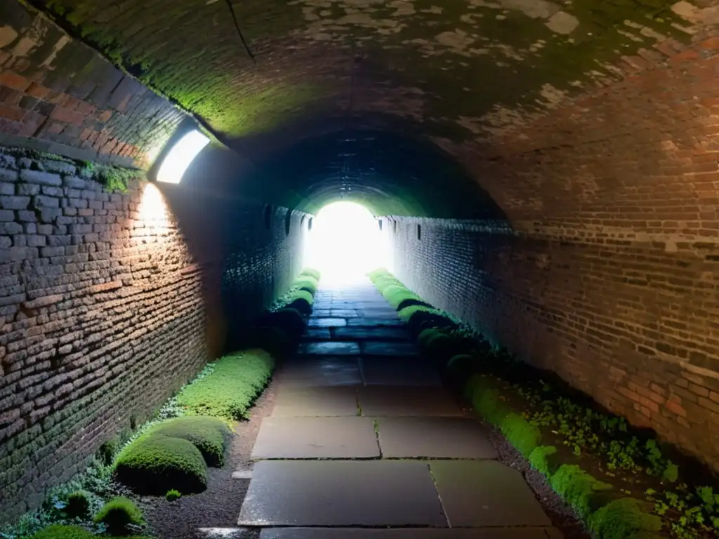 Antiguo túnel histórico con ladrillos intrincados y luz tenue, invitando a explorar la historia y la conservación de túneles históricos