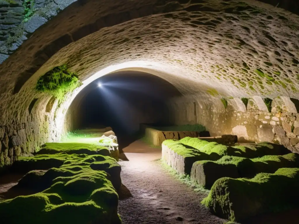 Fotografía de túnel antiguo iluminado con misterio y historia