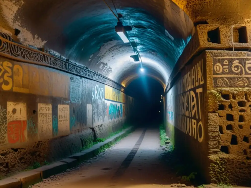 Antiguo túnel subterráneo en Nápoles, Italia, con misteriosas inscripciones en las paredes de piedra