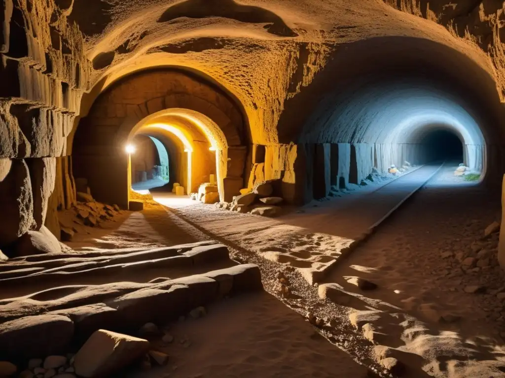 Un antiguo túnel iluminado por antorchas revela las técnicas ancestrales de tunelización en la roca