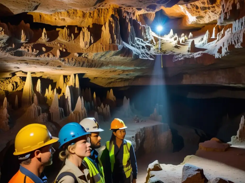Guía apasionada muestra formaciones subterráneas a turistas asombrados