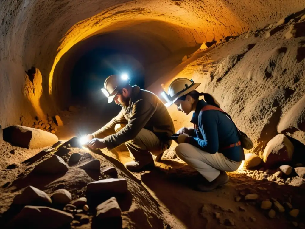 Arqueólogos exploran túnel histórico, descubriendo antiguas inscripciones y artefactos con técnicas de excavación en túneles históricos