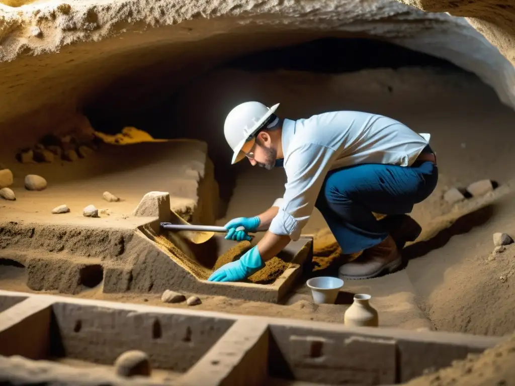 Arqueólogos restaurando sitios históricos subterráneos con documentación digital y avanzada tecnología de escaneo