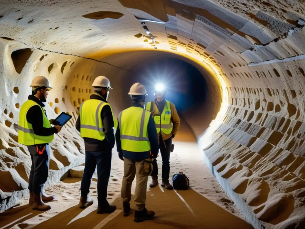 Arqueólogos explorando túneles históricos con tecnología de mapeo 3D, destacando la precisión y la importancia de descubrir la historia oculta