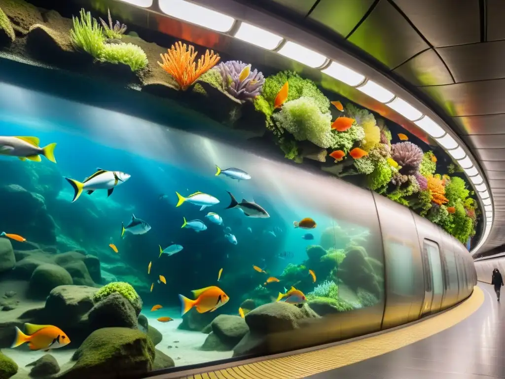 Arte en los túneles del metro de Estocolmo: Mural submarino con peces y arrecifes de coral vibrantes