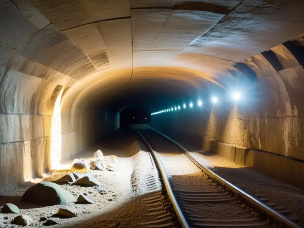 Explora la atmósfera misteriosa de un antiguo túnel subterráneo iluminado por luz cálida