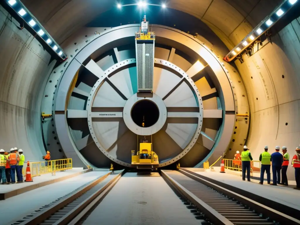 Avanzada tecnología en infraestructura subterránea: imagen detallada de tuneladora en acción, con ingenieros supervisando