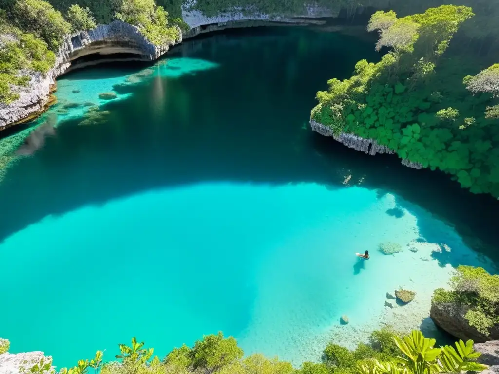 Maravilloso cenote Ik Kil: aguas cristalinas y exuberante vegetación Explorando la belleza de la leyenda laguna subterránea Ik Kil, rodeada de exuberante vegetación y formaciones rocosas
