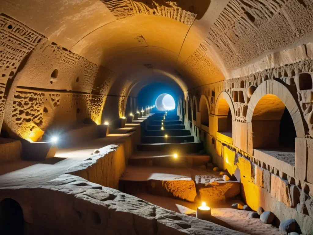 Explorando la ciudad oculta Derinkuyu: Intrincados túneles y cámaras subterráneas iluminadas, revelando su maravillosa arquitectura