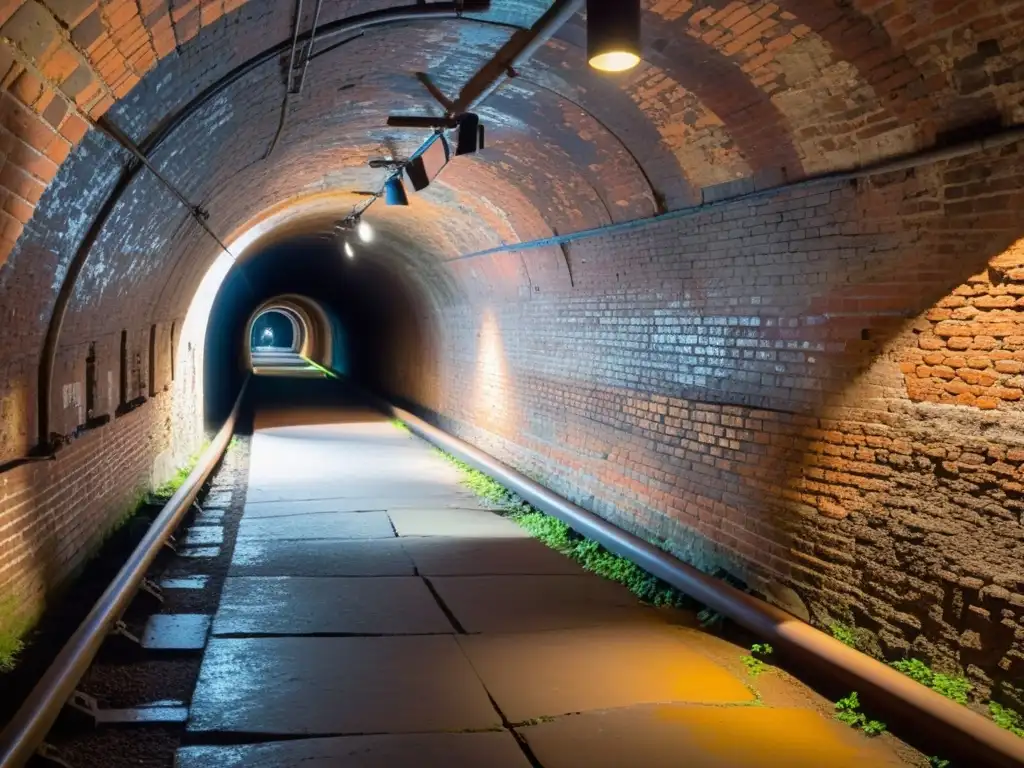 Compleja red de túneles históricos desafiaron ingeniería, con luces tenues y sombras dramáticas en paredes de ladrillo envejecido