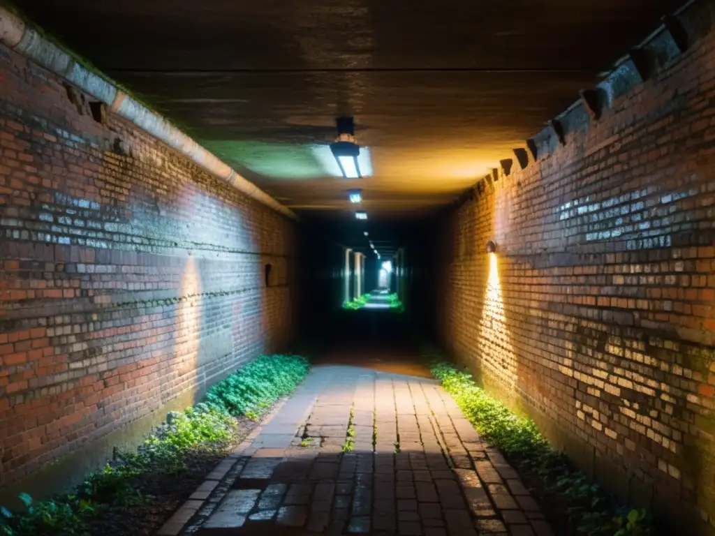 Exploración detallada de un túnel subterráneo histórico Detallada imagen de un túnel subterráneo histórico con prevención del crecimiento de hongos subterráneos