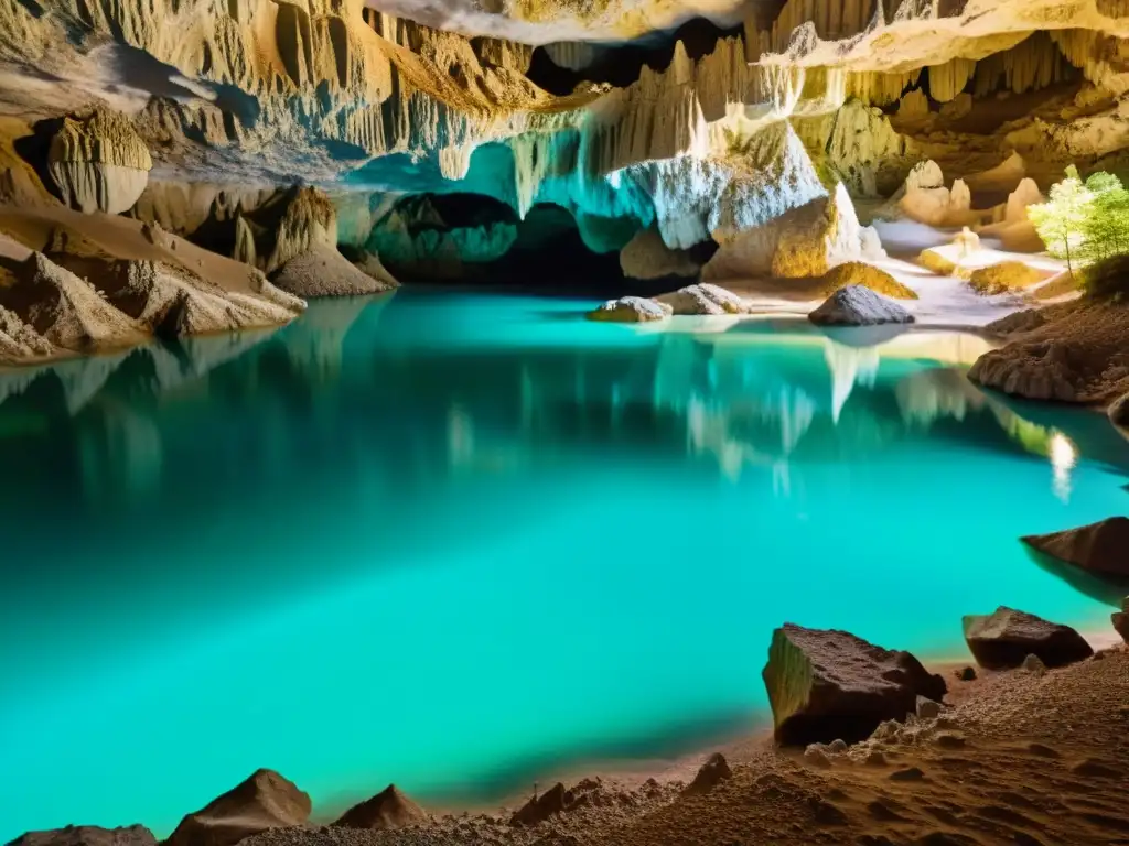 Una fotografía detallada del río subterráneo de las Cuevas Škocjan, resaltando la belleza natural del Patrimonio Natural Cuevas Škocjan