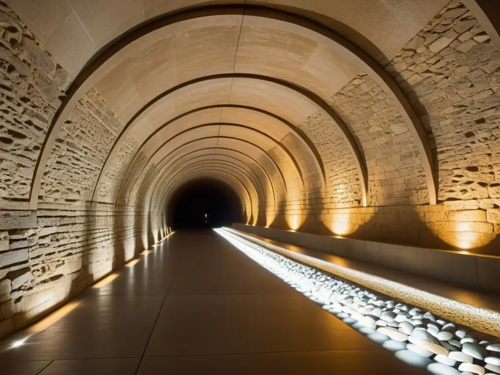 Detalle impresionante de un túnel histórico con iluminación sostenible, resaltando la arquitectura y la atmósfera única