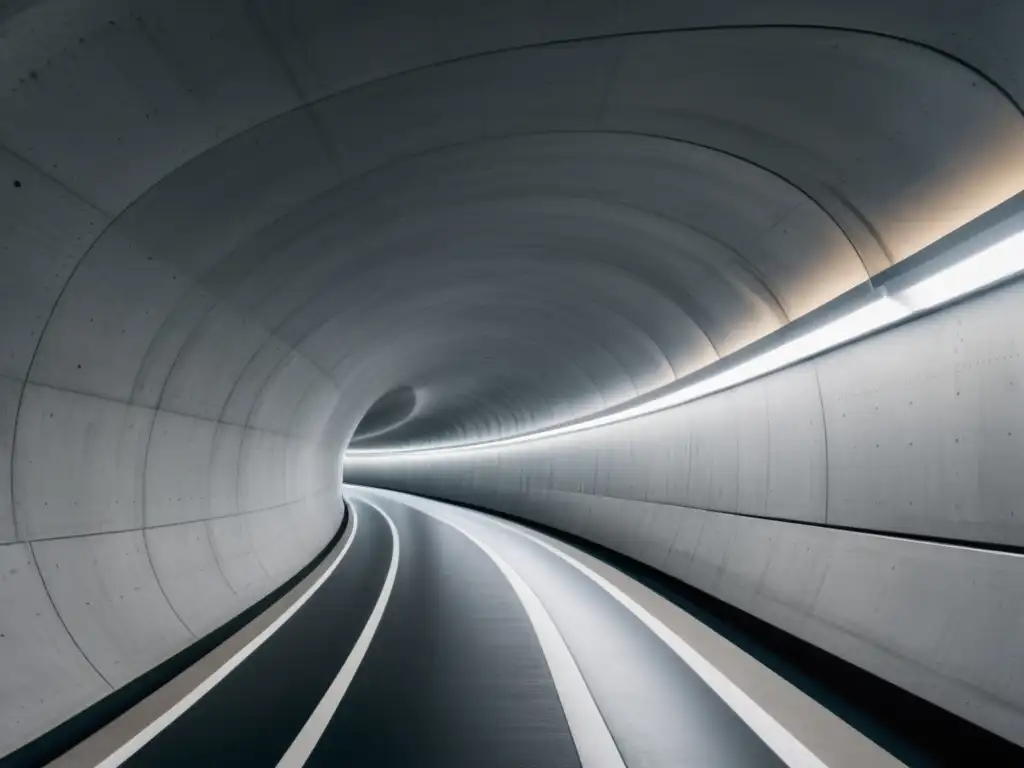 Detalle de un moderno túnel construido con concreto de ultra alta resistencia, resaltando su elegante textura y precisión en la construcción