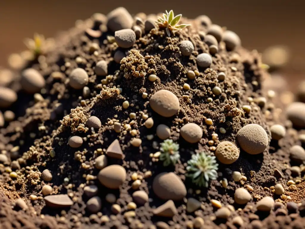 Detalles microscópicos de suelos arqueológicos revelan antiguas raíces y fragmentos de plantas en tonos tierra