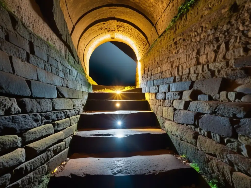 Detección de metales en túneles históricos: Un arqueólogo ilumina un túnel histórico con una linterna, revelando misterio y antigüedad