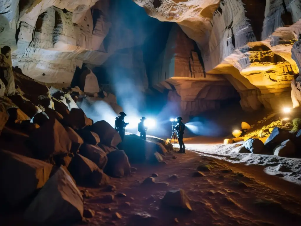 Exploración subterránea de drones: pilotos maniobran con destreza en cueva oscura