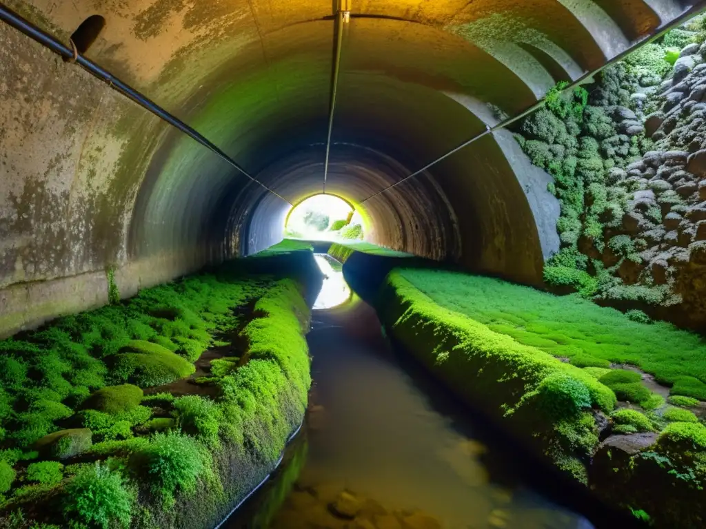 Un ecosistema único en un túnel histórico, con paredes cubiertas de musgo y arroyos