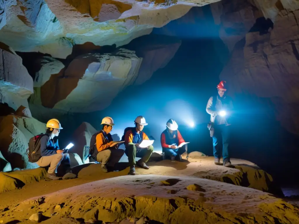 Un emocionante viaje educativo de estudiantes explorando una cueva subterránea con guía