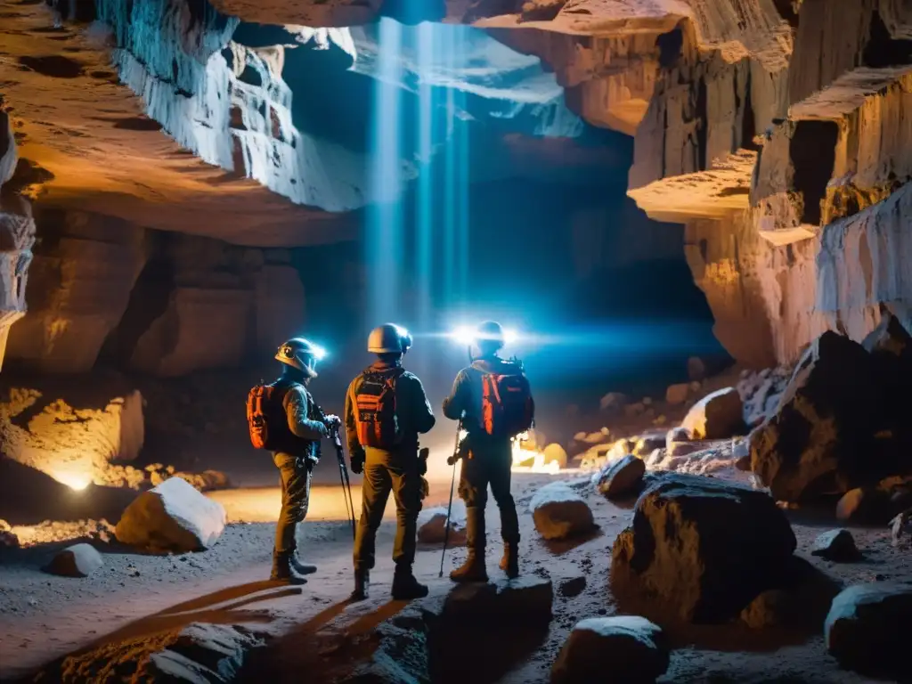 Entrenamiento en manejo de drones para exploraciones subterráneas en caverna iluminada