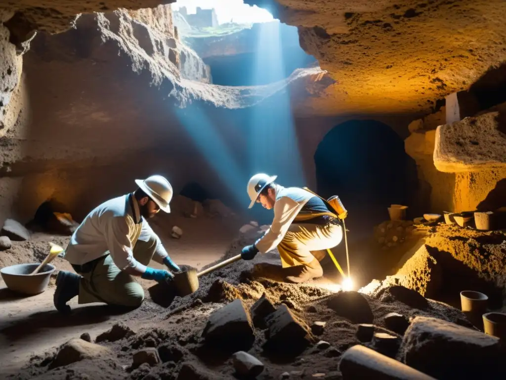 Un equipo de arqueólogos excava con cuidado ruinas subterráneas en la ciudad, revelando historia antigua