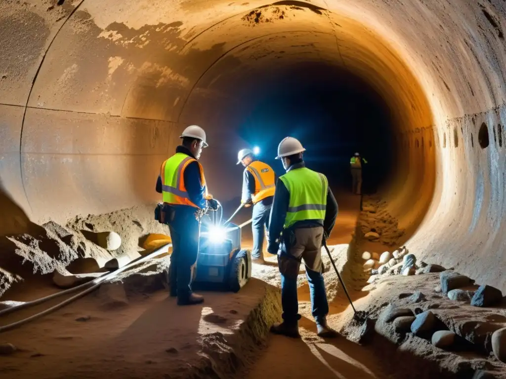 Equipo de arqueólogos explora túnel histórico con detección de metales y radar, desvelando tesoros antiguos