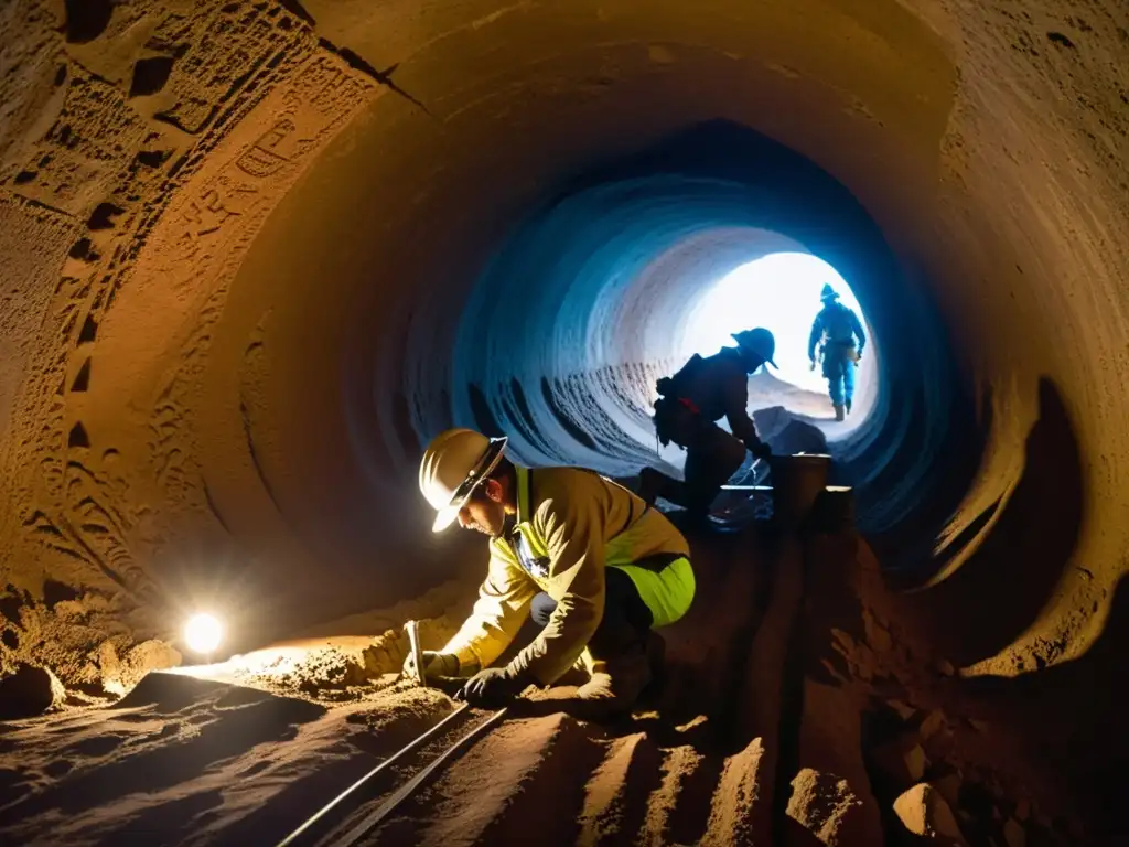 Equipo de arqueólogos desvelando secretos en un túnel histórico con técnicas de excavación meticulosas