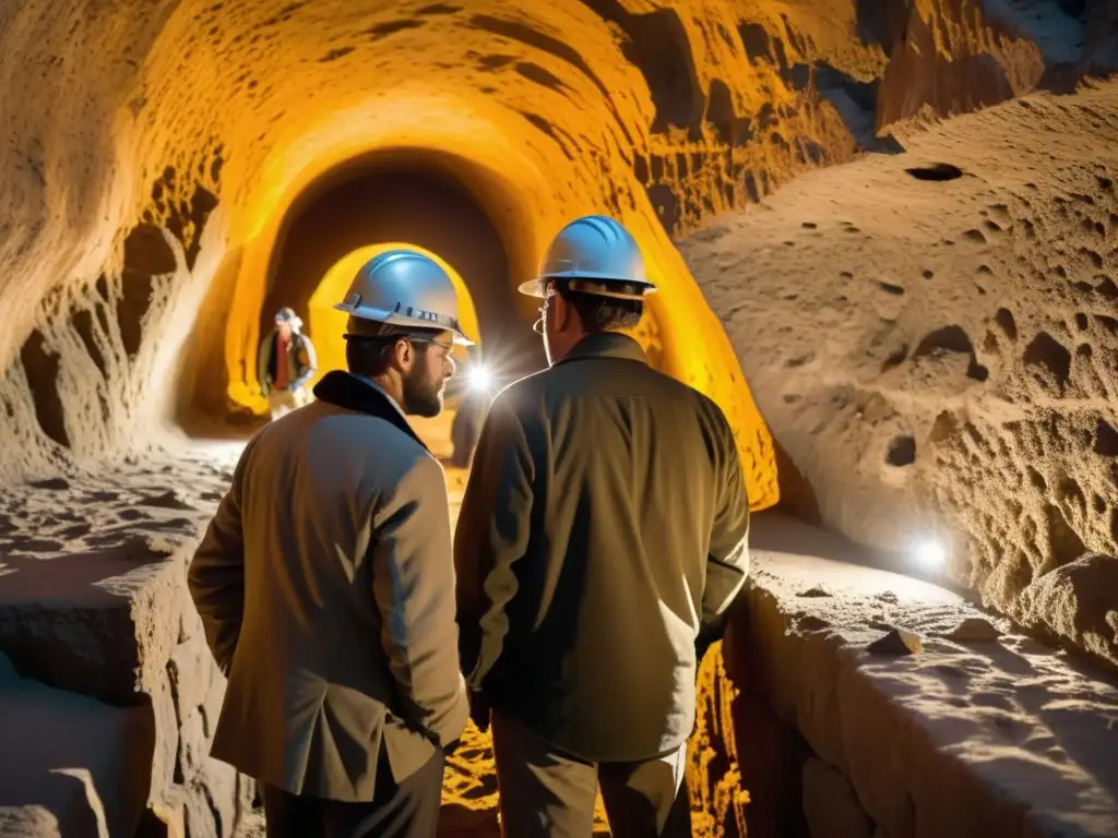 Equipo de arqueólogos utilizando técnicas de datación en túneles históricos, desvelando misterios en antiguas paredes