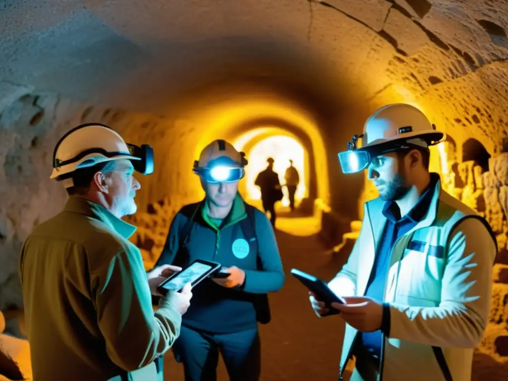 Un equipo de arqueólogos y técnicos utiliza tecnología de realidad aumentada para explorar y preservar digitalmente túneles y catacumbas históricas