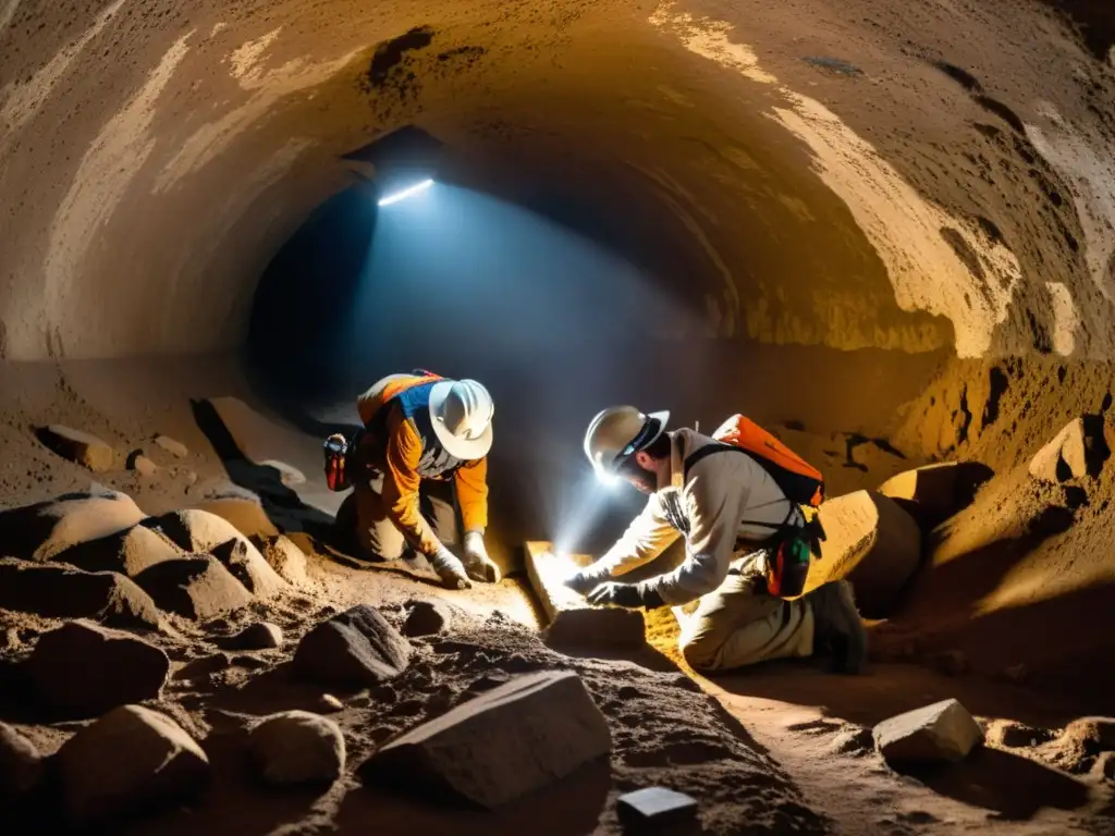 Un equipo de arqueólogos y trabajadores excavan un estrecho túnel subterráneo en Gaza, revelando antiguos túneles de contrabando