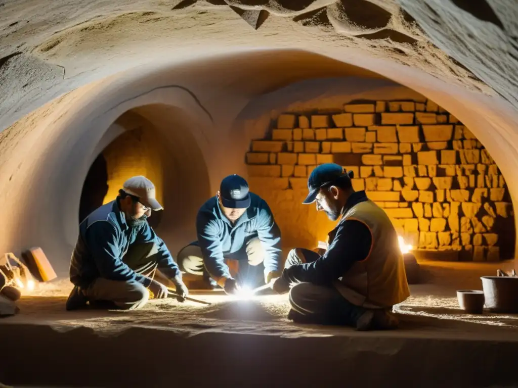 Un equipo de artesanos crea réplicas de túneles históricos subterráneos con dedicación y reverencia, en un taller lleno de misterio