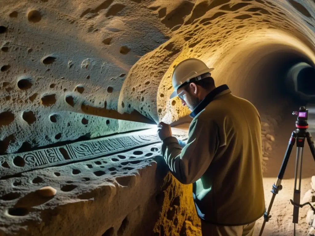 Equipo de artistas y historiadores documentando túnel histórico para réplicas de túneles históricos arte, en ambiente lleno de misterio y legado