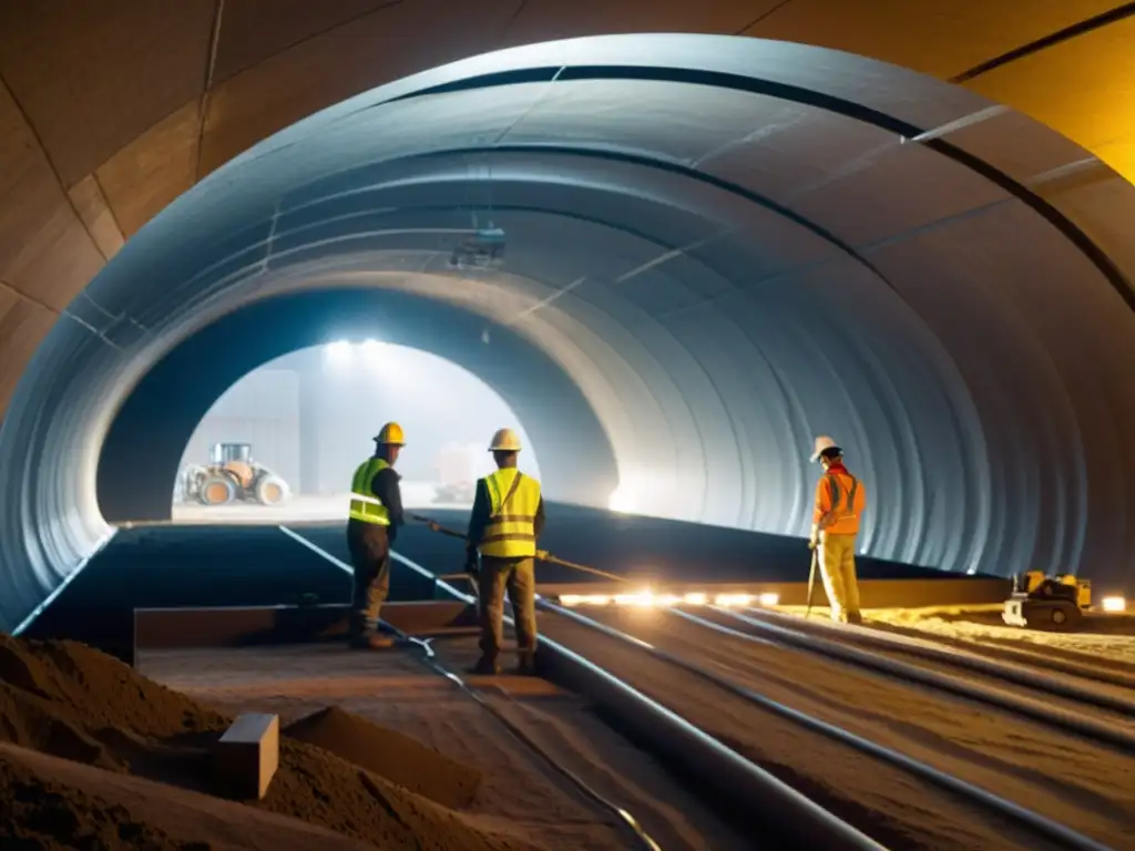 Equipo de construcción trabajando en el diseño de refugios subterráneos con meticulosidad y urgencia