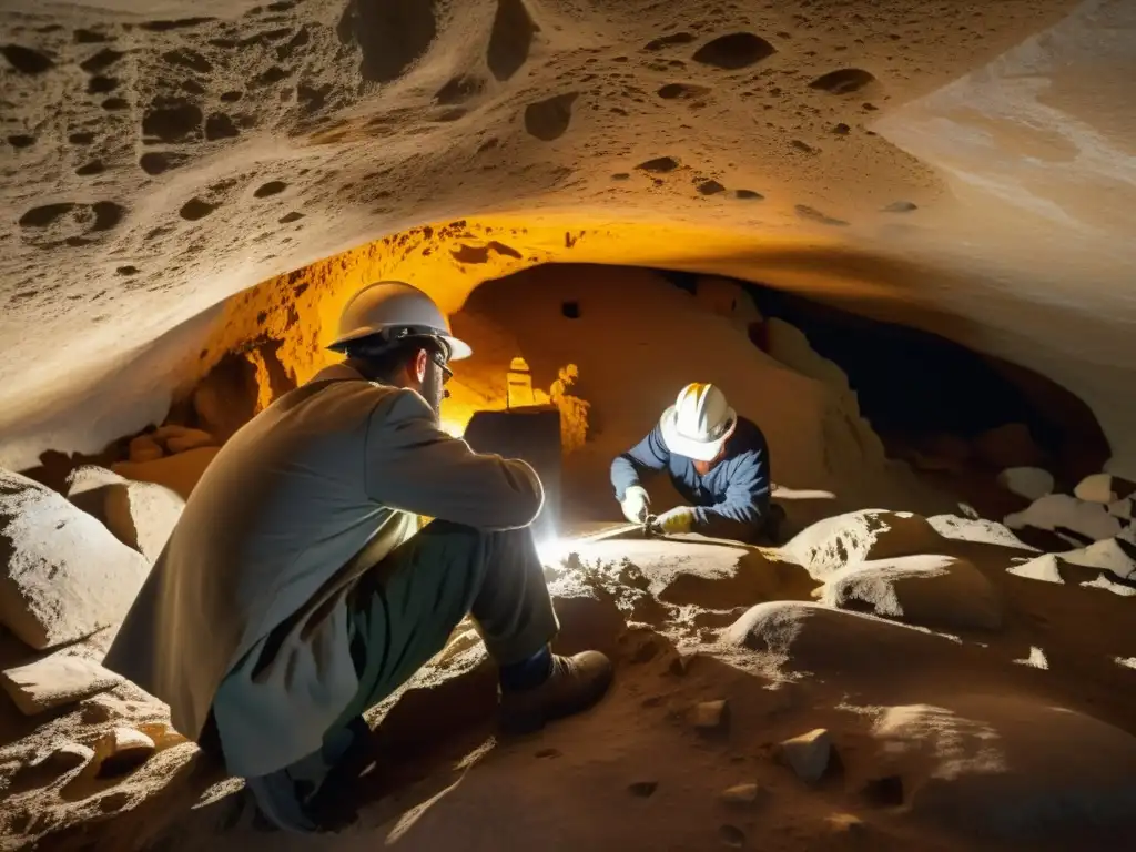 Equipo de conservación experto restaurando y preservando antiguas estructuras subterráneas con delicadeza