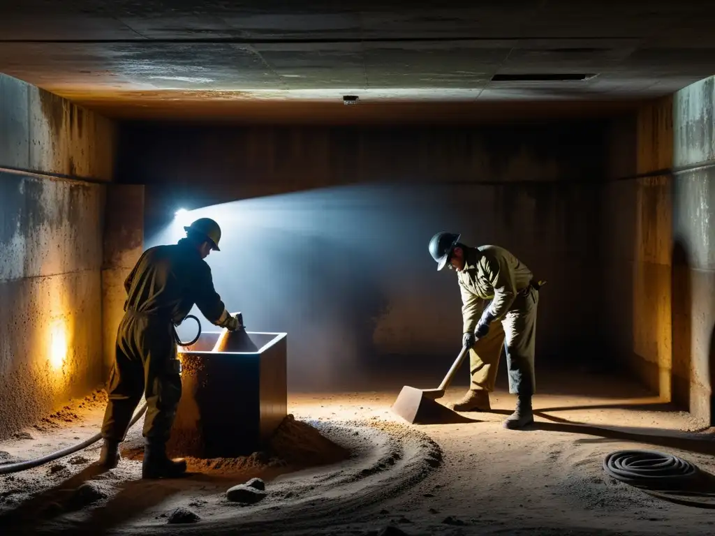 Un equipo de expertos en restauración de bunkers de guerra elimina cuidadosamente escombros y óxido