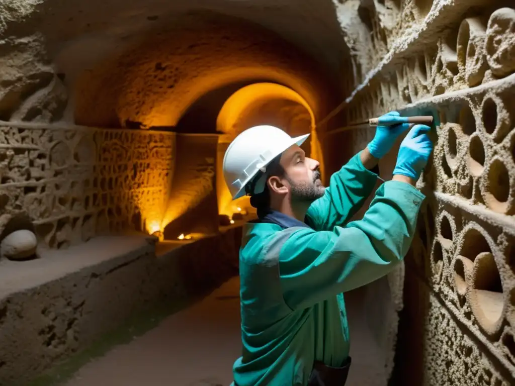 Un equipo de expertos en restauración de catacumbas y criptas trabaja con precisión para preservar frescos y estructuras antiguas