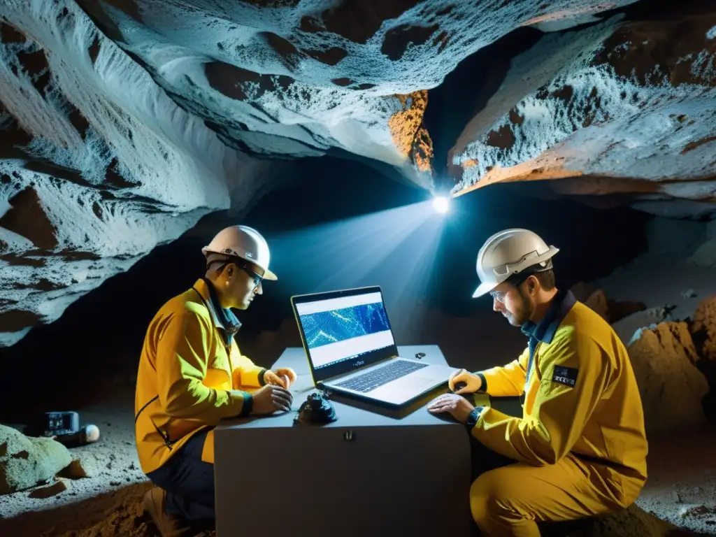 Equipo de expertos utilizando sonar para mapear cavidades subterráneas