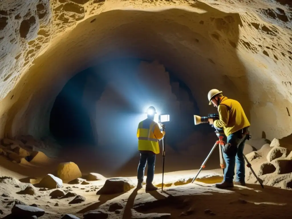 Equipo de expertos en restauración documentando digitalmente sitios históricos subterráneos con meticulosidad y precisión