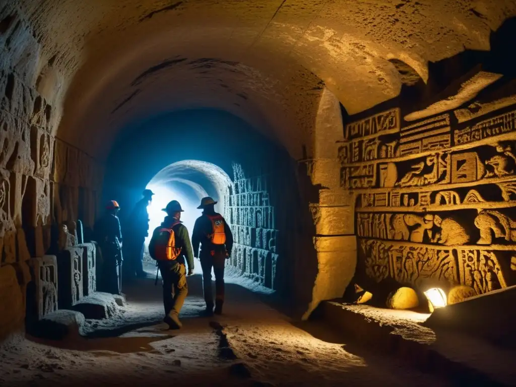 Equipo explorador con tecnología de software de exploración 3D capturando detalles en túnel subterráneo histórico