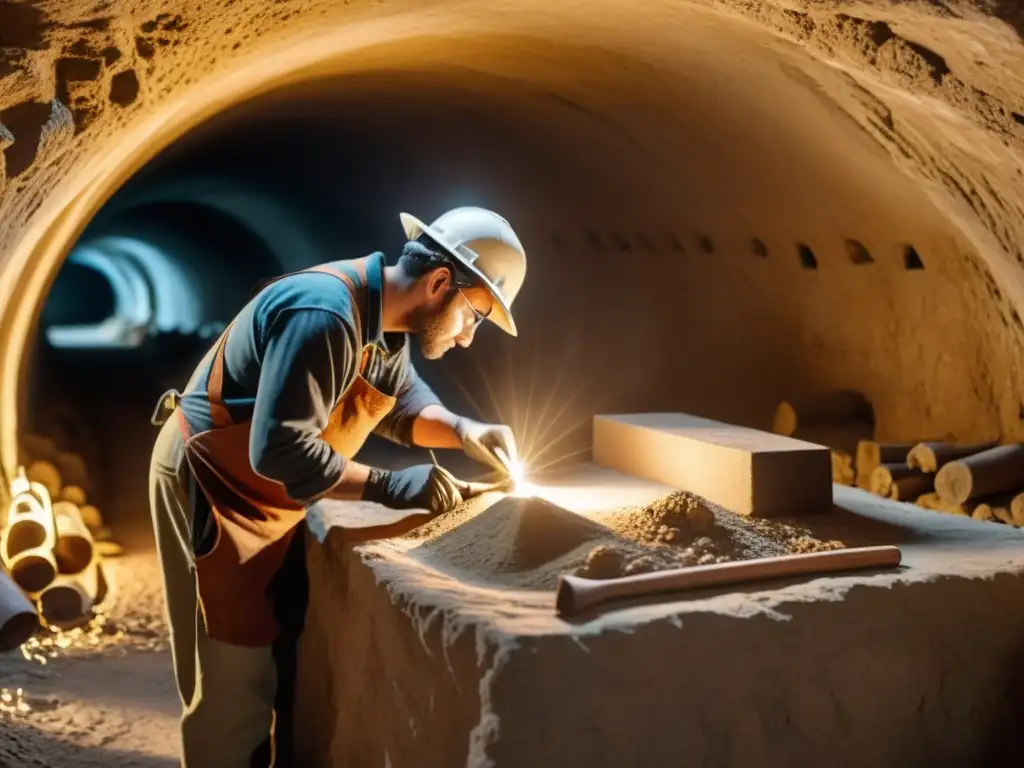 Un equipo de hábiles artesanos crea con dedicación una réplica detallada de un túnel histórico, utilizando técnicas tradicionales