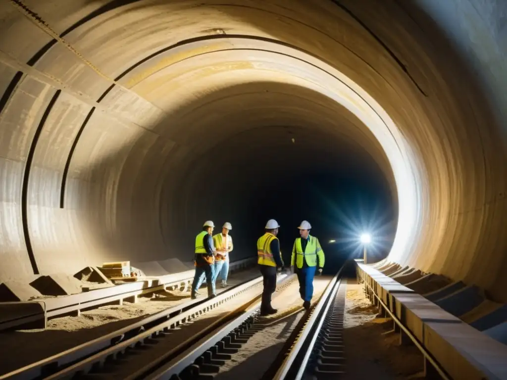 Equipo de restauración túneles históricos tecnologías modernas trabajando en túnel histórico, preservando arquitectura con tecnología avanzada