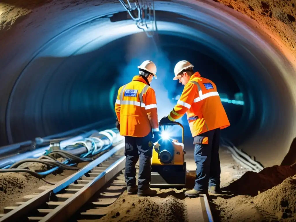 Equipo de ingenieros en protección completa realiza tratamiento de patologías en estructuras subterráneas con precisión y profesionalismo bajo tierra