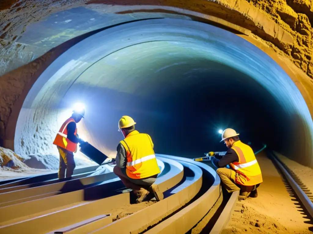 Equipo de ingenieros realiza refuerzo estructural en túnel antiguo, mostrando innovación y preservación