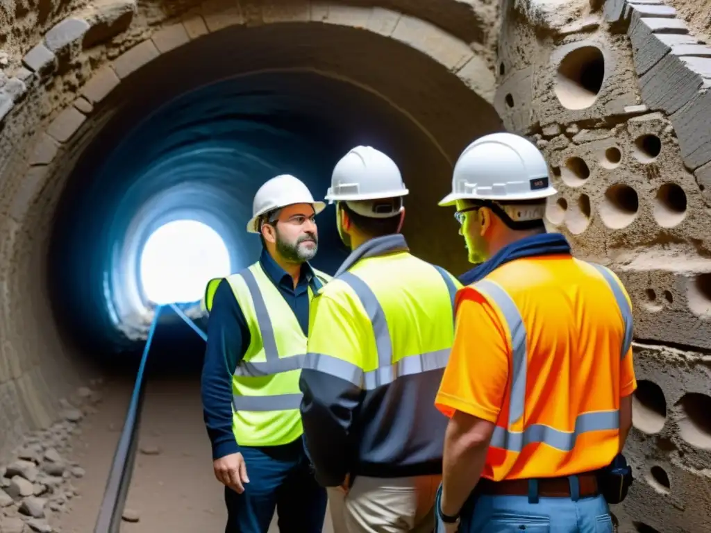 Un equipo de ingenieros y trabajadores de la construcción, con tecnología antisísmica, inspecciona con cuidado los túneles antiguos