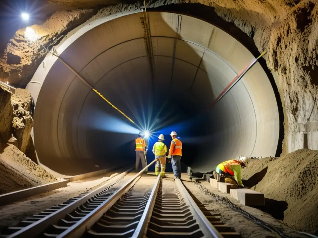 Un equipo de ingenieros y trabajadores de la construcción reconstruye un túnel derrumbado con maquinaria avanzada y técnicas precisas