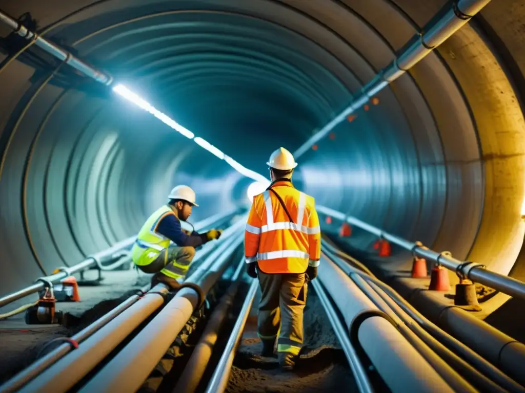 Un equipo de ingenieros y trabajadores construyen redes subterráneas históricas, mostrando precisión e innovación