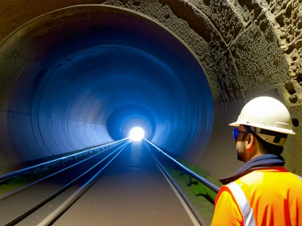 Un equipo de ingenieros y trabajadores utilizando tecnología láser avanzada para evaluar y planificar la restauración de un túnel histórico