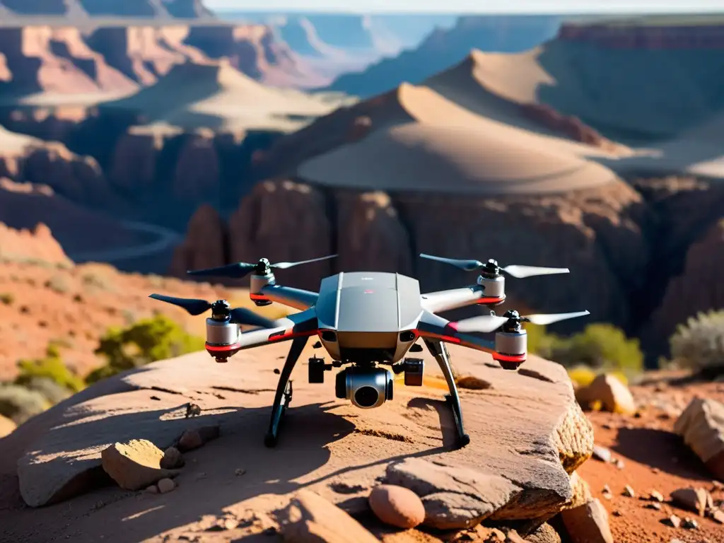 Un equipo de investigadores maniobra cuidadosamente un dron equipado con sensores infrarrojos sobre un terreno rocoso y áspero