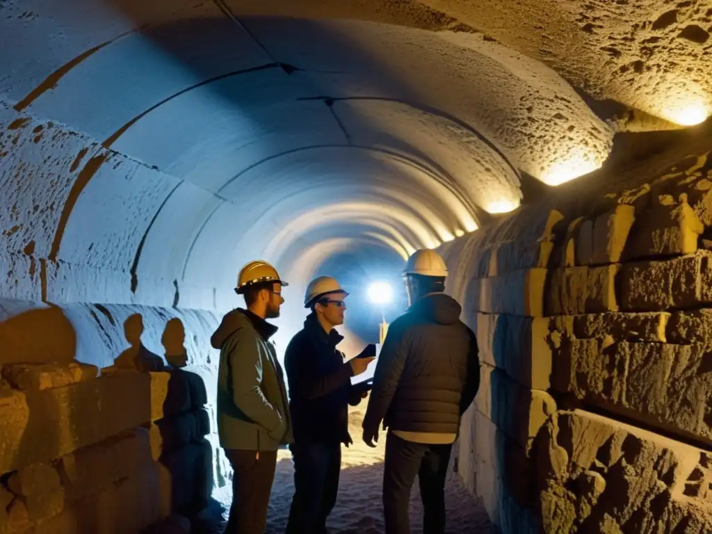 Equipo de investigadores usando tecnología de mapeo 3D en túneles históricos para documentar detalles arquitectónicos y preservar su historia